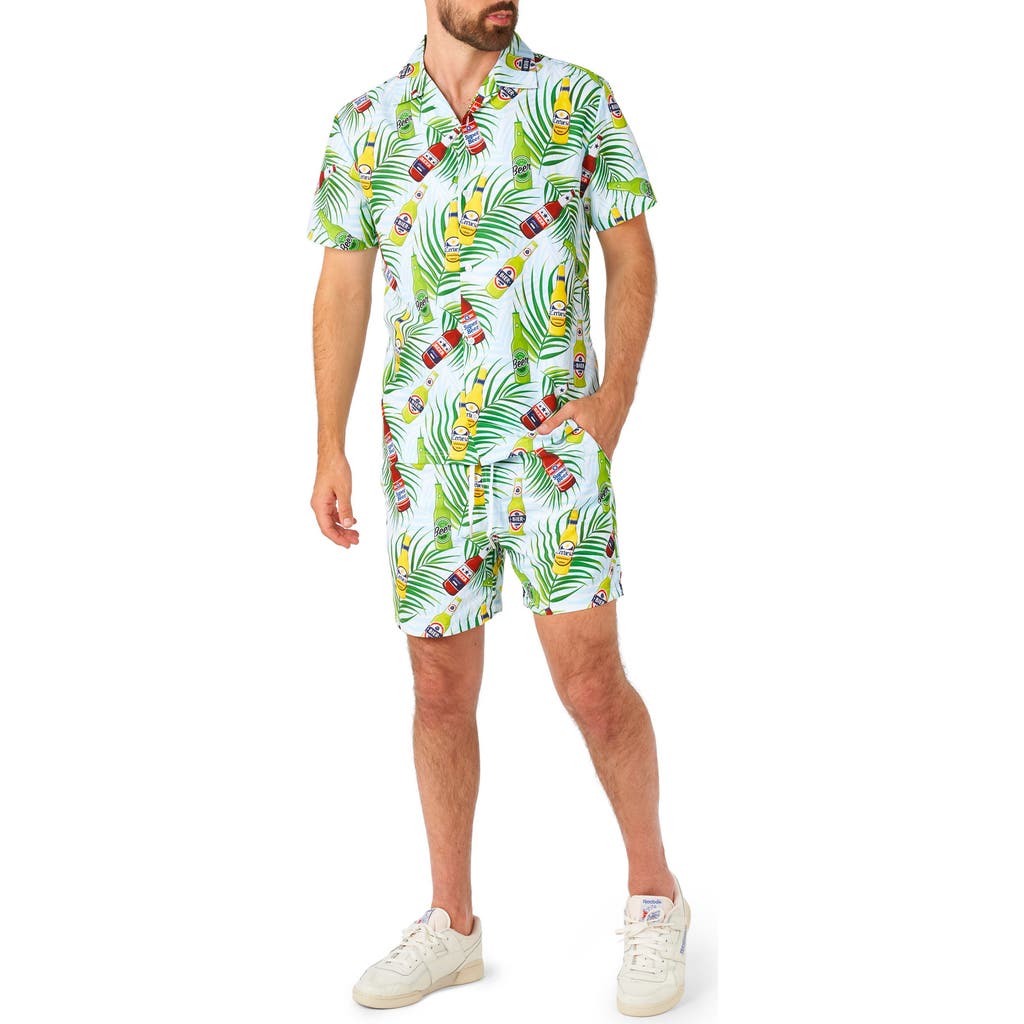 Opposuits Tropical Beers Button-up Shirt & Drawstring Shorts Set In Blue