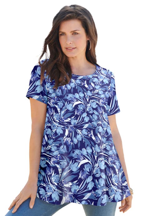 Plus Size Ultimate Cotton Crewneck Short Sleeve Swing Tee (Plus)