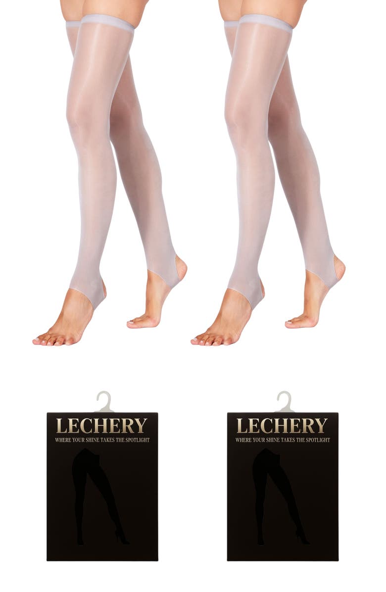 LECHERY<sup>®</sup> 2 Pairs of Glossy Stirrup Thigh Highs, Main, color, Grey