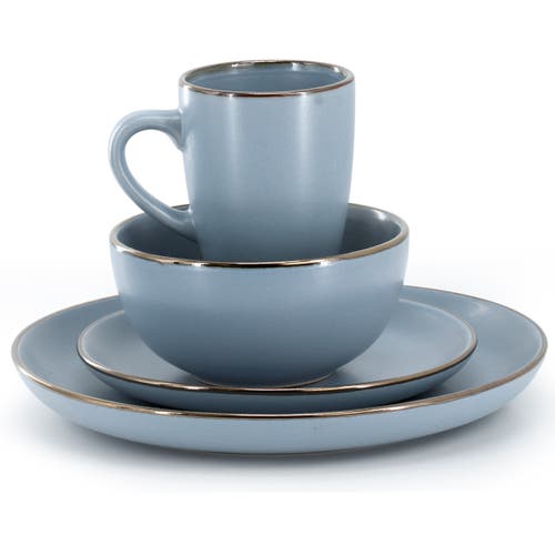 Gibson Home Rockaway 16 Piece Stoneware Metallic Rim Dinnerware Set In Blue