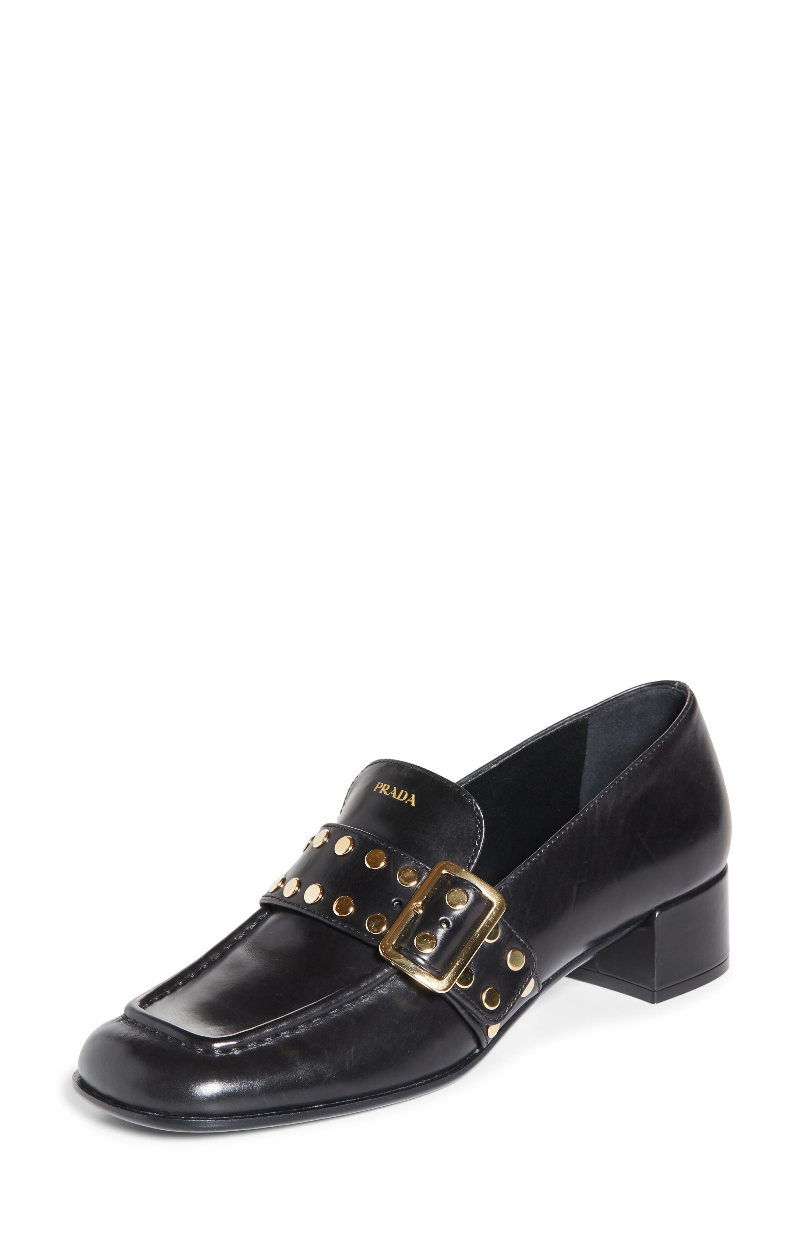 Prada Modellerie Stud Loafer Pump, Main, color, Nero