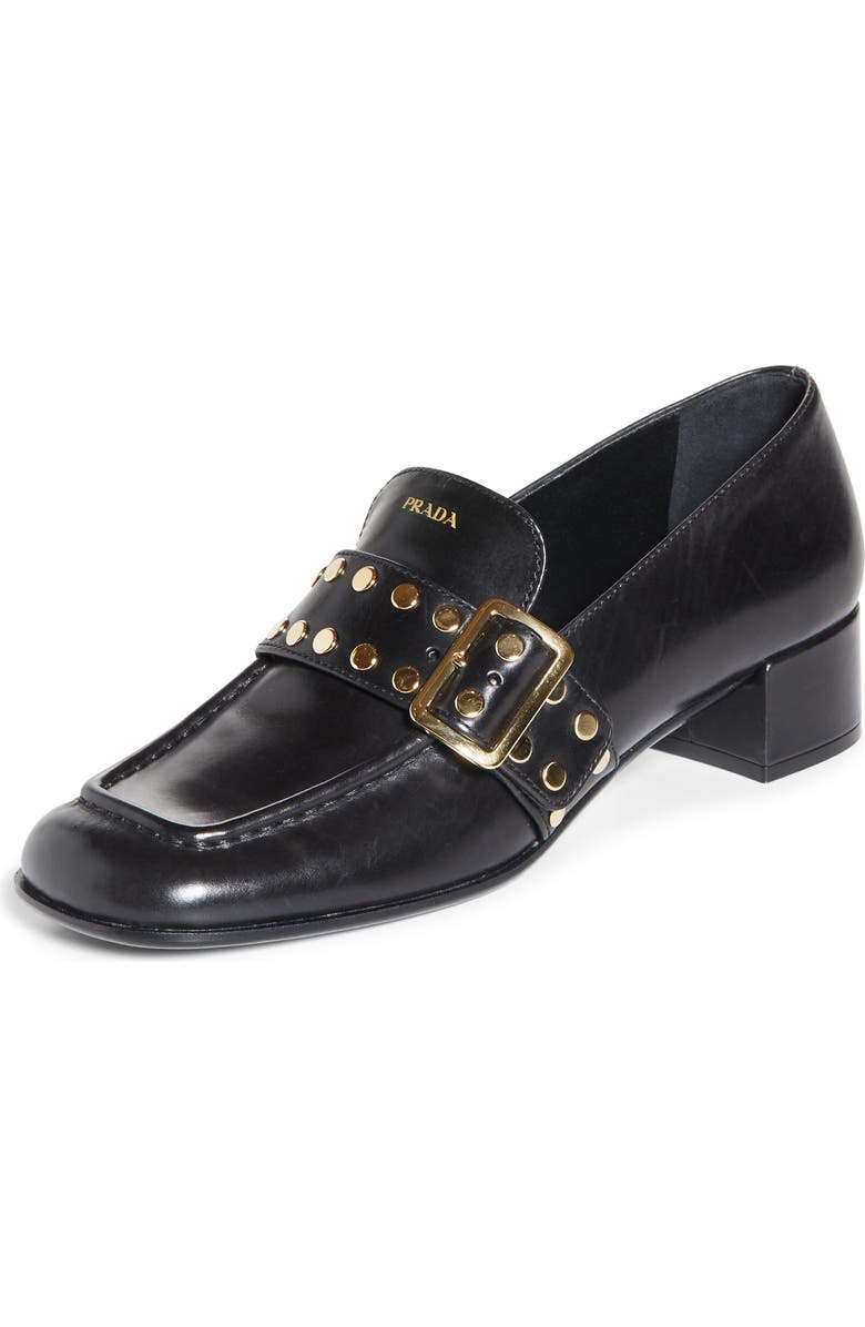 Prada Modellerie Stud Loafer Pump, Main, color, Nero