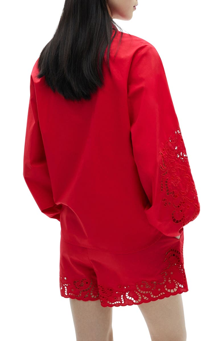 MANGO Openwork Sleeve Button-Up Shirt, Alternate, color, Red
