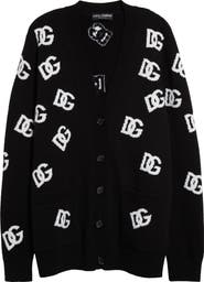 Dolce&Gabbana DG Logo Intarsia V-Neck Cashmere Cardigan