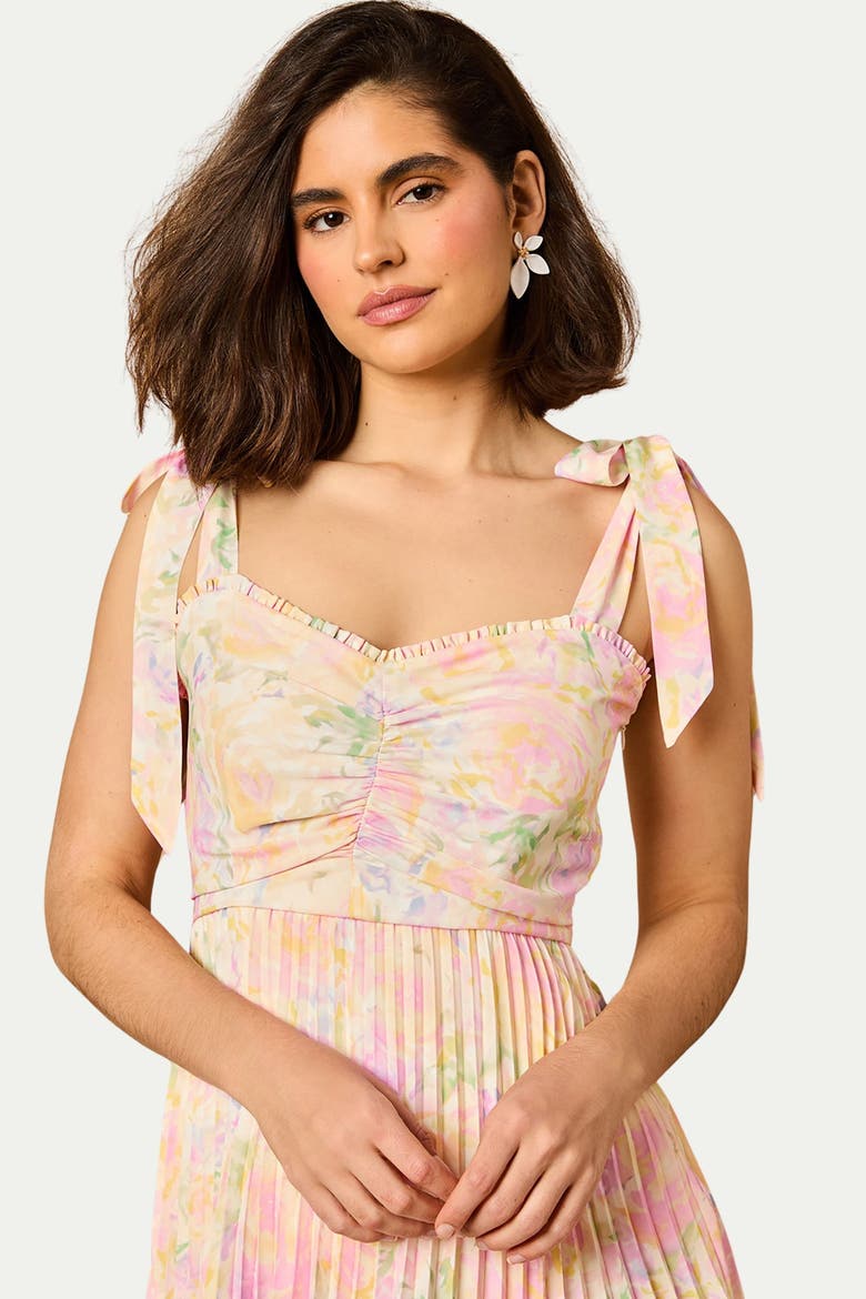 Pleated Tie Shoulder Midi Dress, Alternate, color, Multi