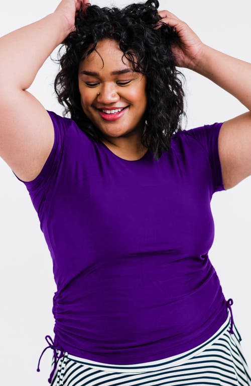 Calypsa Plus Size Short Sleeve Adele Swim Top In Purple