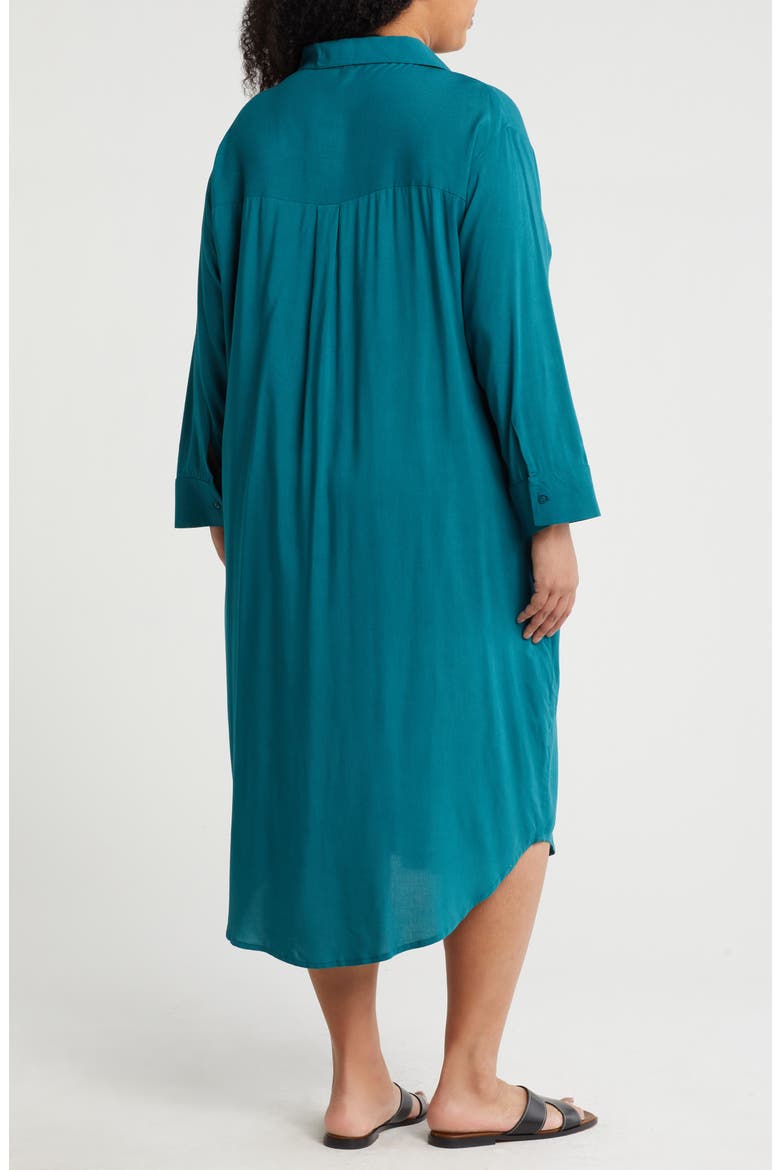 Long Sleeve Button-Up Shirtdress, Alternate, color, TEAL