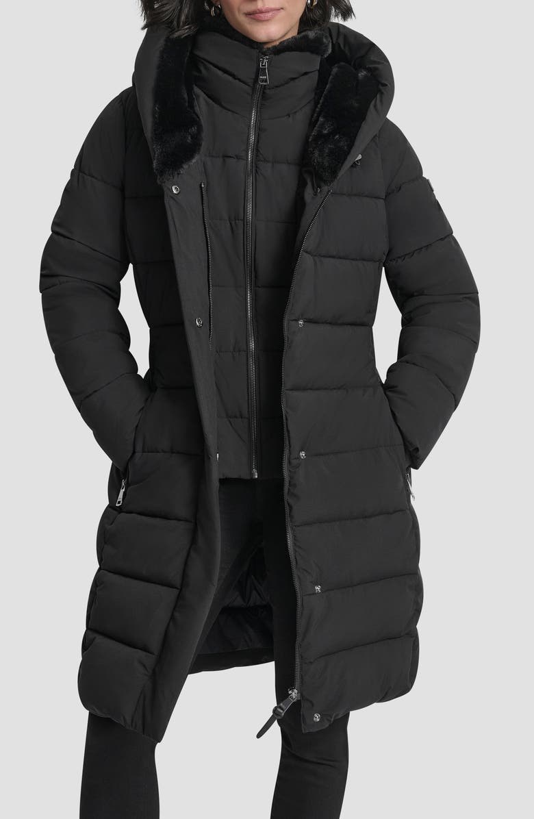 DKNY Belted Puffer Coat with Inset Quilted Bib, Alternate, color, 