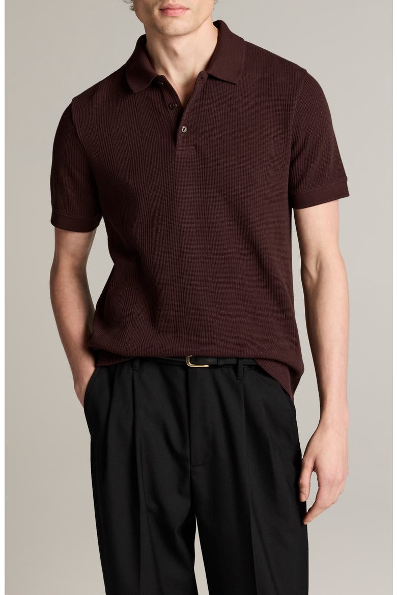 Textured Stretch Cotton Polo, Main, color, CHOCOLATE PLUM