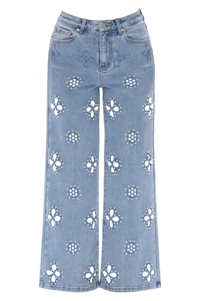 Studded Eyelet High Waist Straight Leg Jeans, Alternate, color, MISTYWAY