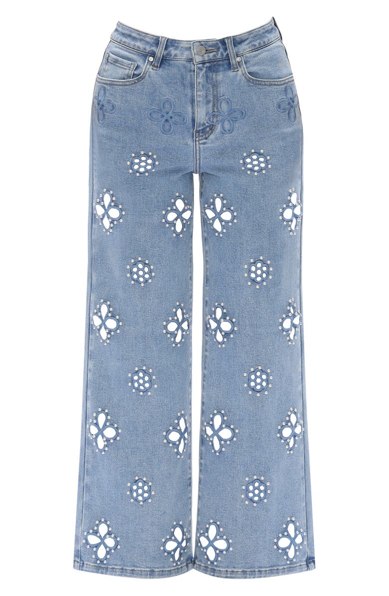 Bayeas Studded Eyelet High Waist Straight Leg Jeans, Alternate, color, Mistyway