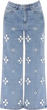 Bayeas Studded Eyelet High Waist Straight Leg Jeans