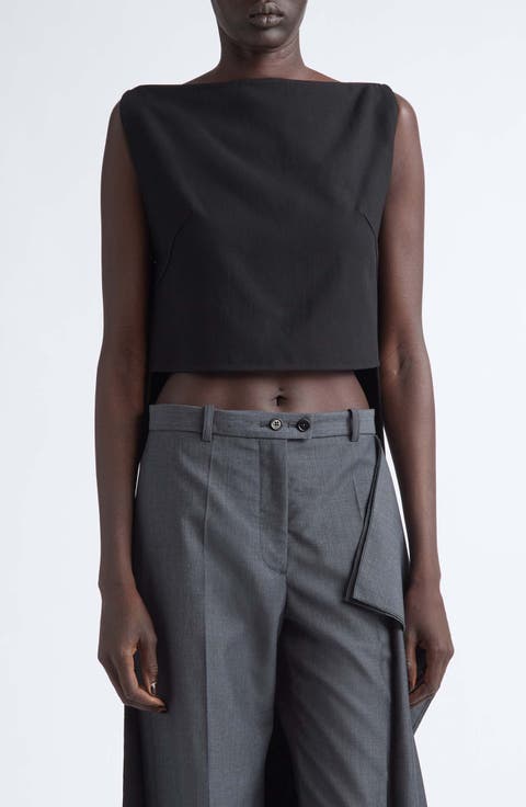 Sleeveless Geometric Panel Virgin Wool Blend Top