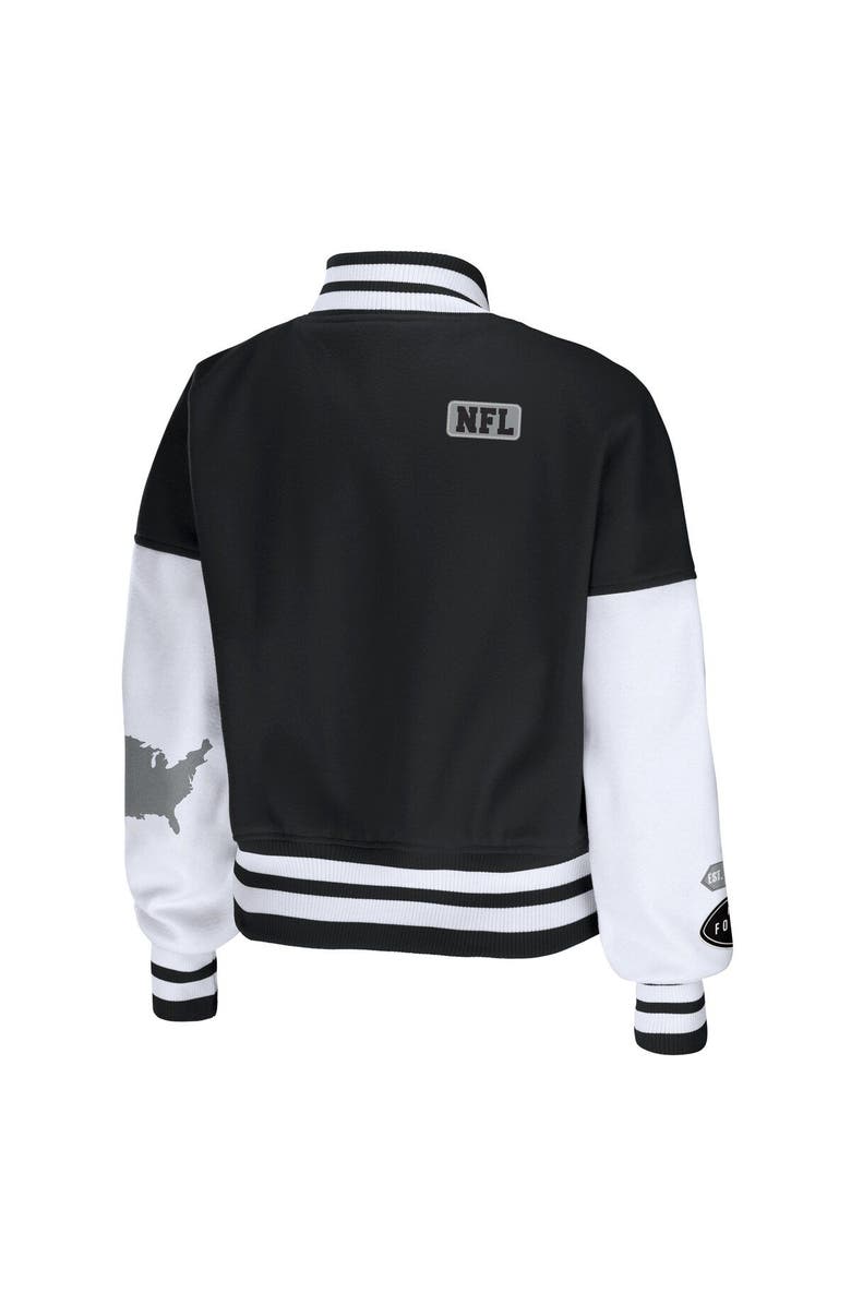 WEAR by Erin Andrews Women's WEAR by Erin Andrews Black/White NFL Full-Zip Varsity Jacket, Alternate, color,