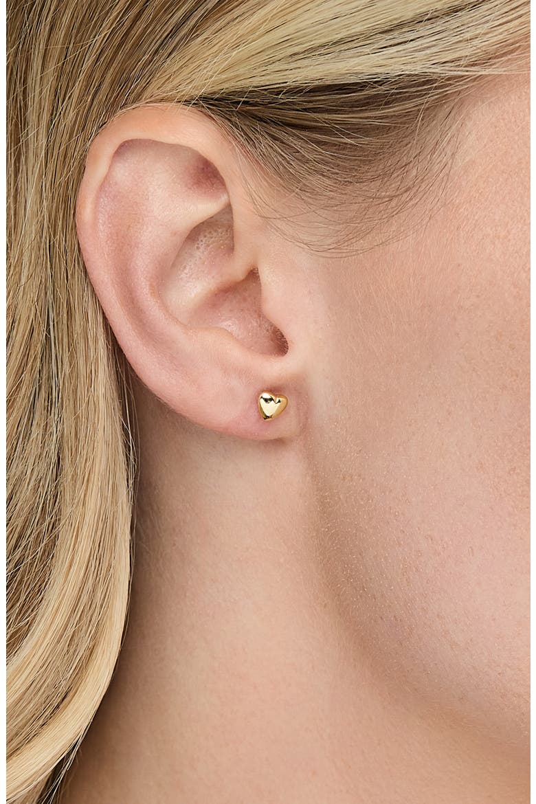 14K Yellow Gold Puffy Heart Stud Earrings, Alternate, color, GOLD