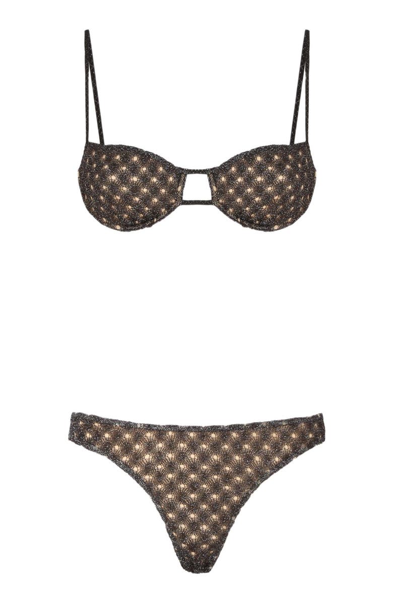 Missoni Balconette Bikini In Lamé Viscose With Spiderweb Motif, Alternate, color, Brown