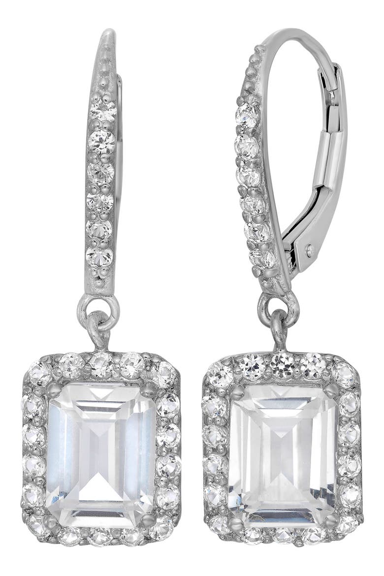Sterling Silver Created Sapphire Drop Earrings, Main, color, WHITE SAPPHIRE