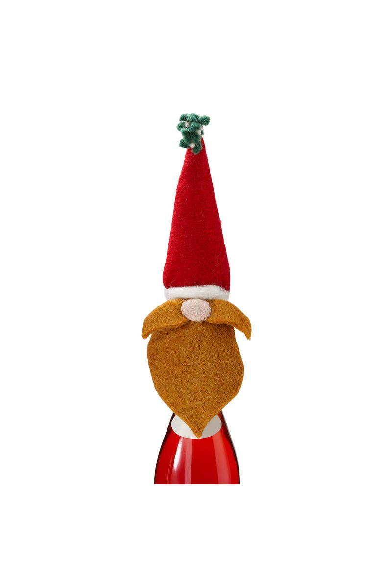 tag Mistletoe Gnomie Santa Hat Themed Bottle Topper Red Wool, Main, color, Red