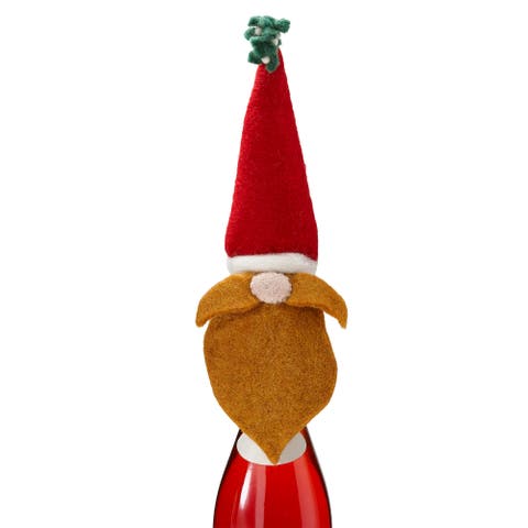 Mistletoe Gnomie Santa Hat Themed Bottle Topper Red Wool