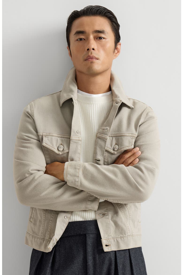 Garment-dyed four-pocket jacket in comfort cotton lightweight denim, Alternate, color, Khaki