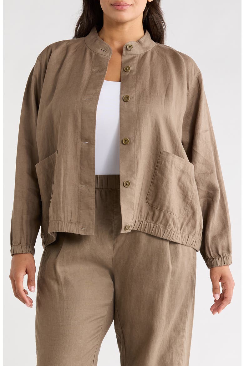 Stand Collar Linen Jacket, Main, color, WALNUT