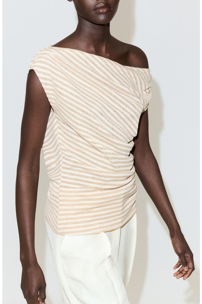 Draped Striped Sleeveless Tee, Main, color, ECRU