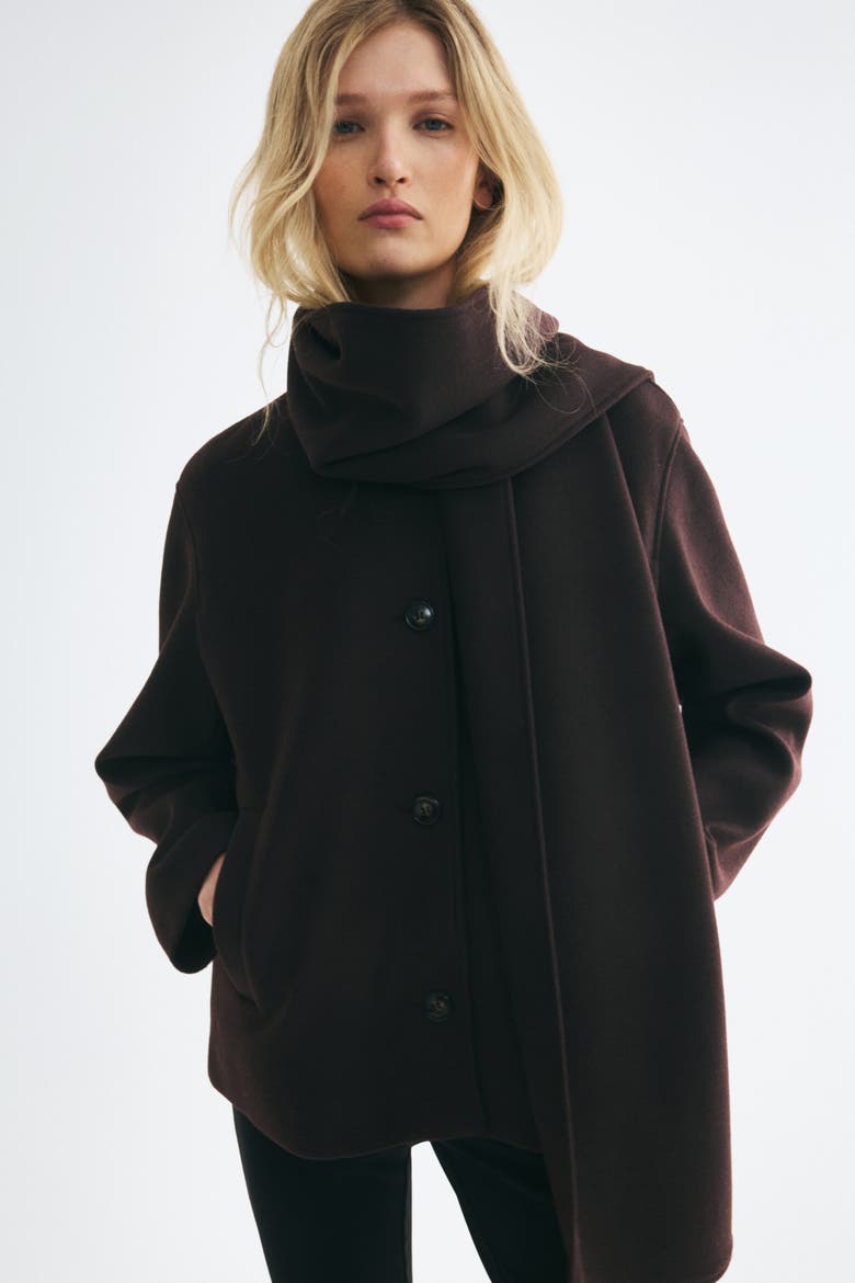 Scarf-Detail Jacket, Alternate, color, Burgundy