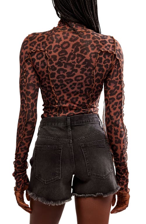 Free People Charlie Print Turtleneck Mesh Top In Cats Meow