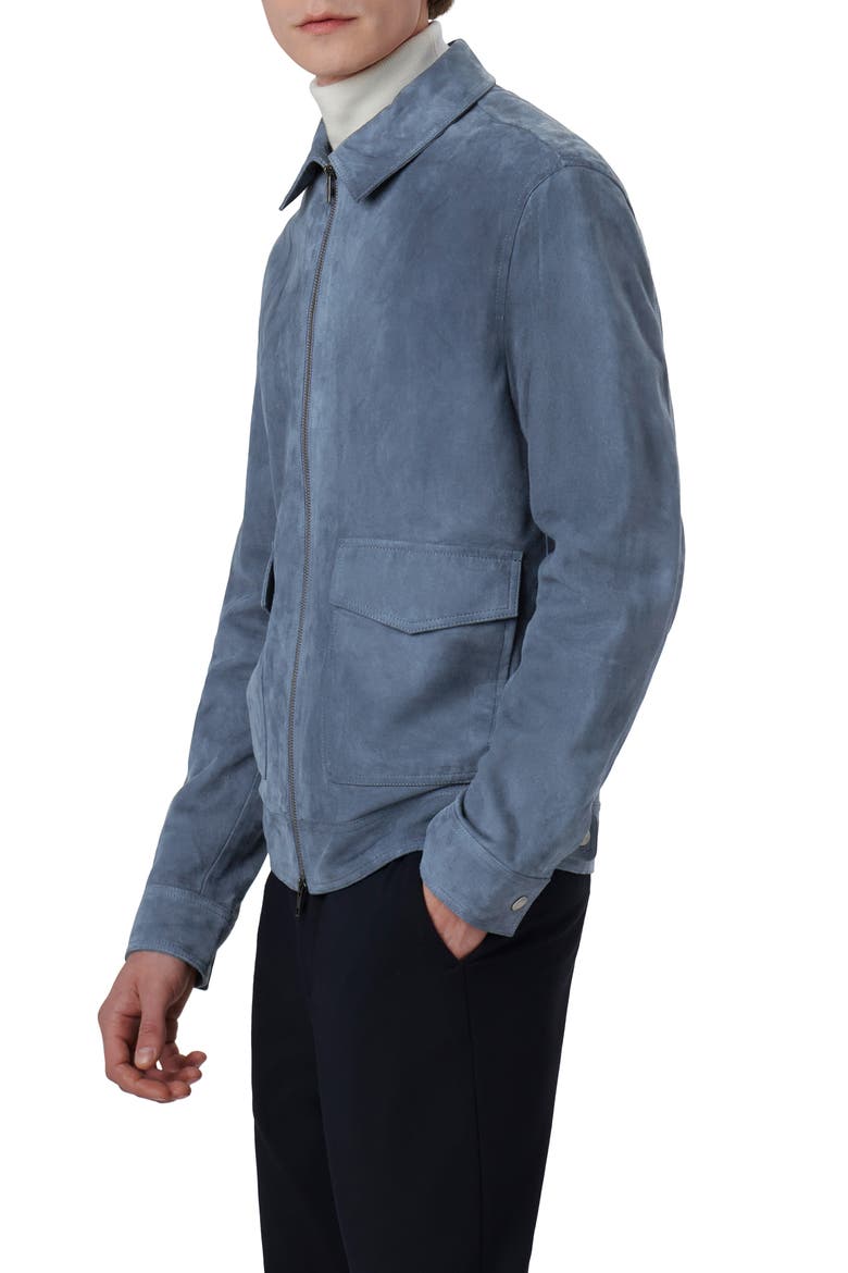 Suede Zip Bomber Jacket, Alternate, color, COBALT