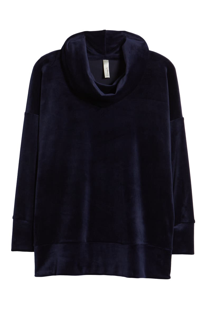 Velvet Cowl Neck Tunic Top, Alternate, color, NAVY
