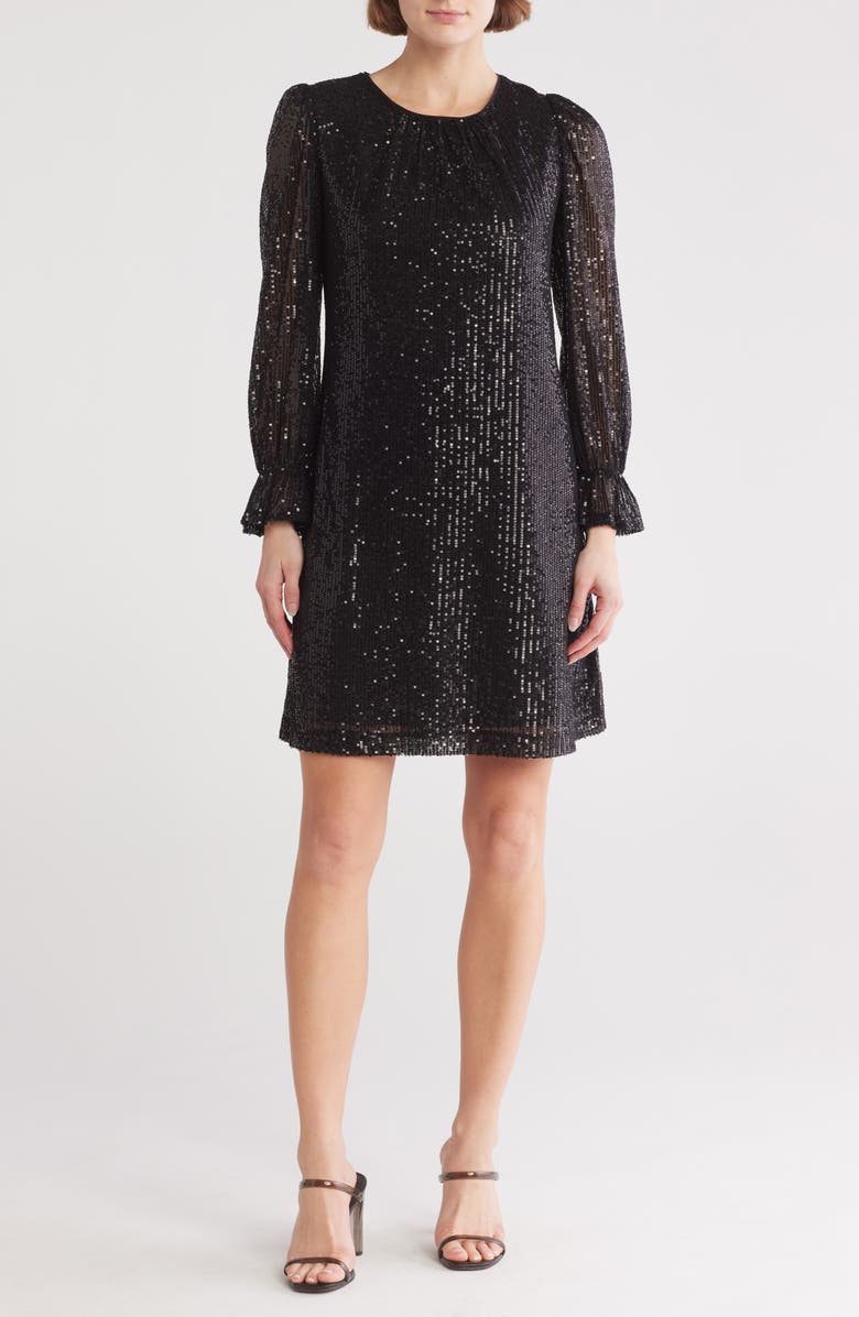 Julia Jordan Sequined Long Sleeve A-Line Dress, Main, color,