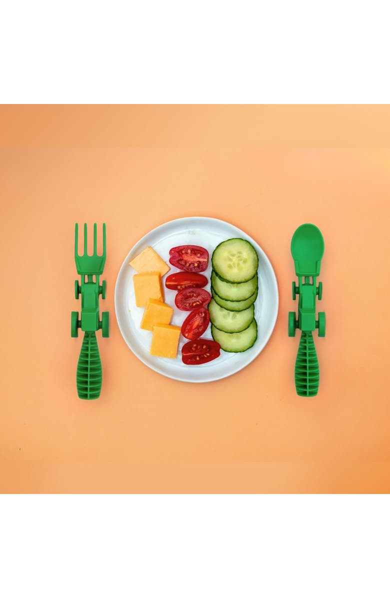 Constructive Eating Set of 2 Tractor Utensils for Kids and Toddlers, 1 Pack, Alternate, color, Green
