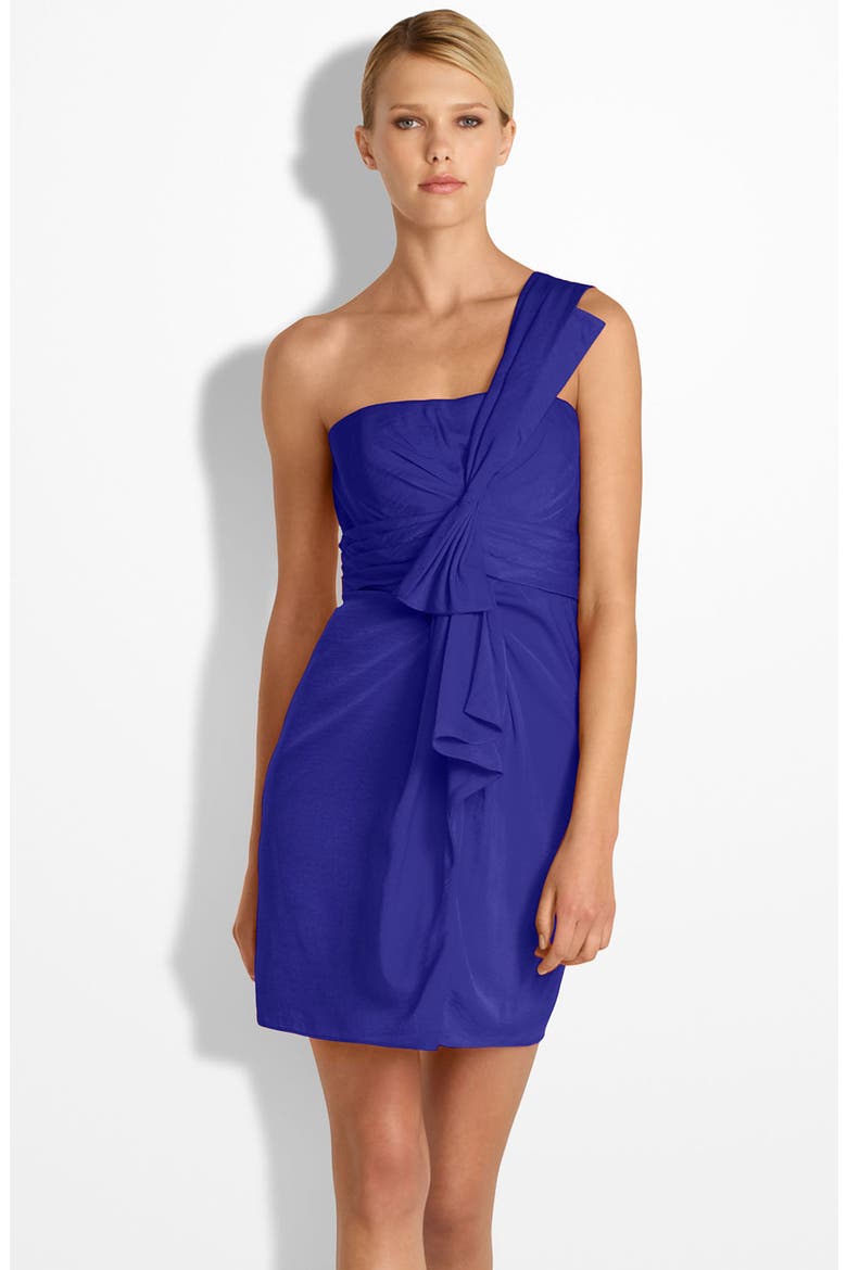 Drape Front One-Shoulder Satin Dress, Main, color, ROYAL BLUE