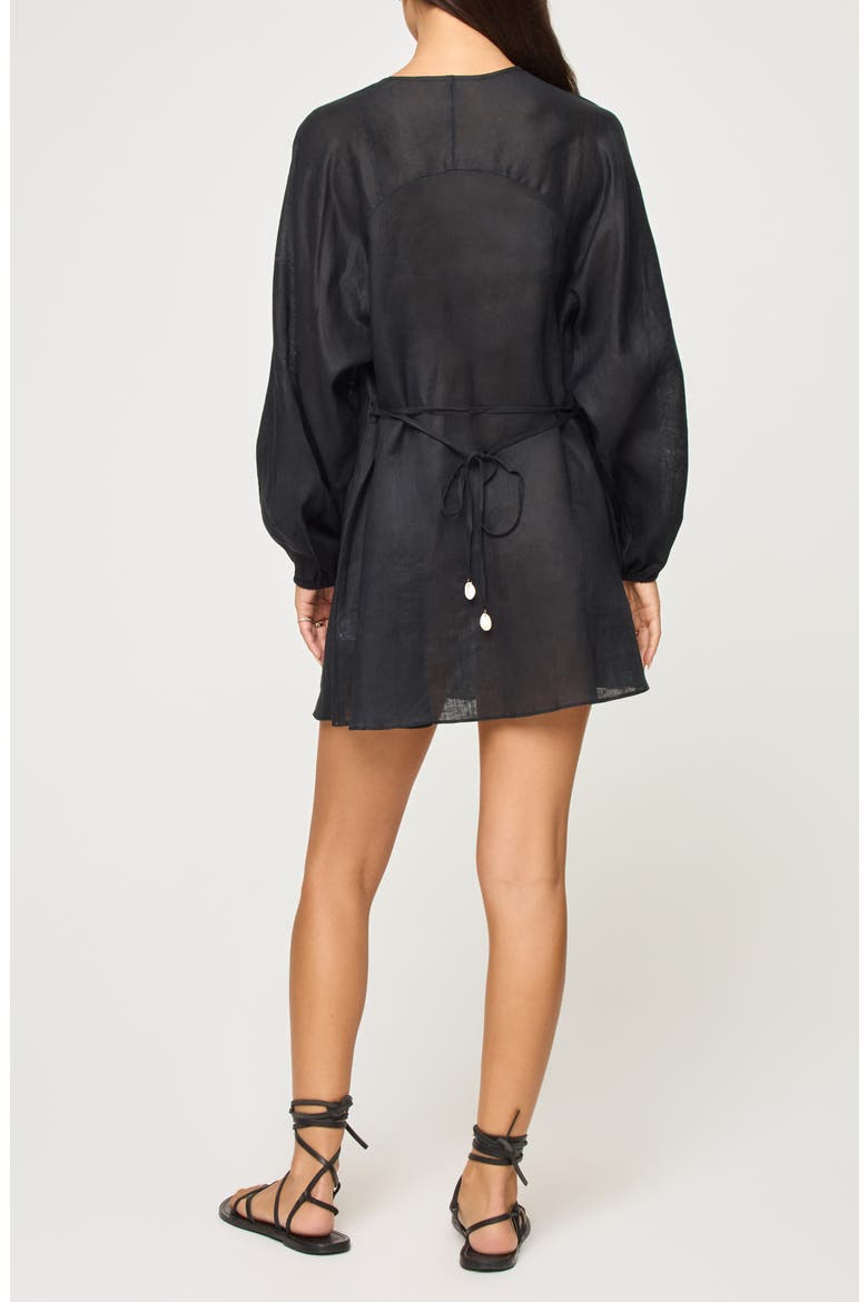 Boat Trip Linen Cover-Up Tunic, Alternate, color, BLACK