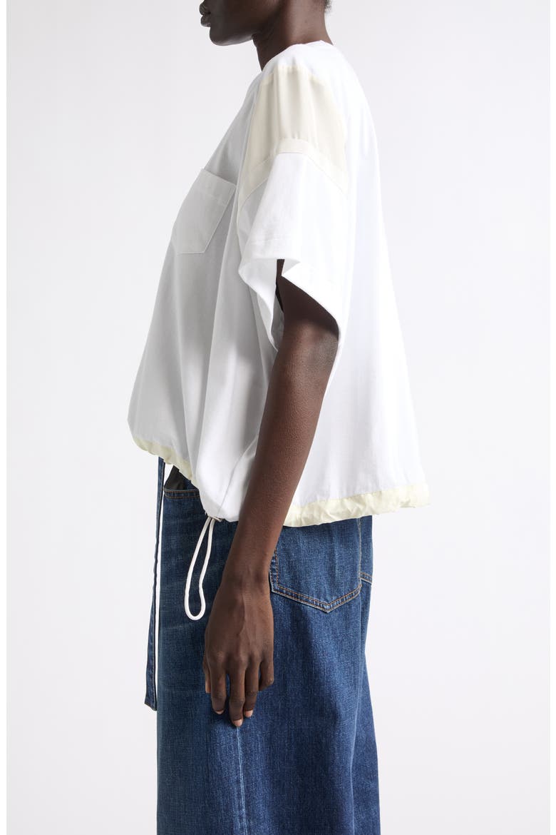 Oversize Satin & Cotton Jersey T-Shirt, Alternate, color, WHITE/ OFF WHITE