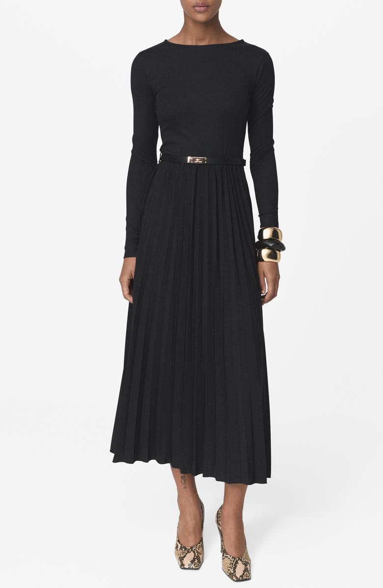 MANGO Pleated Belted Maxi Dress, Main, color,