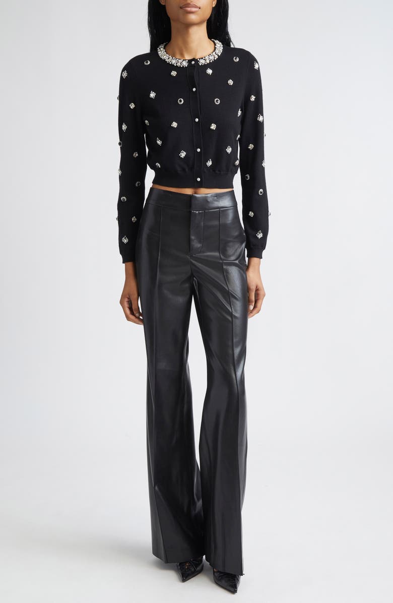 Alice + Olivia Dollie Jewel Embellished Cardigan, Alternate, color, Black