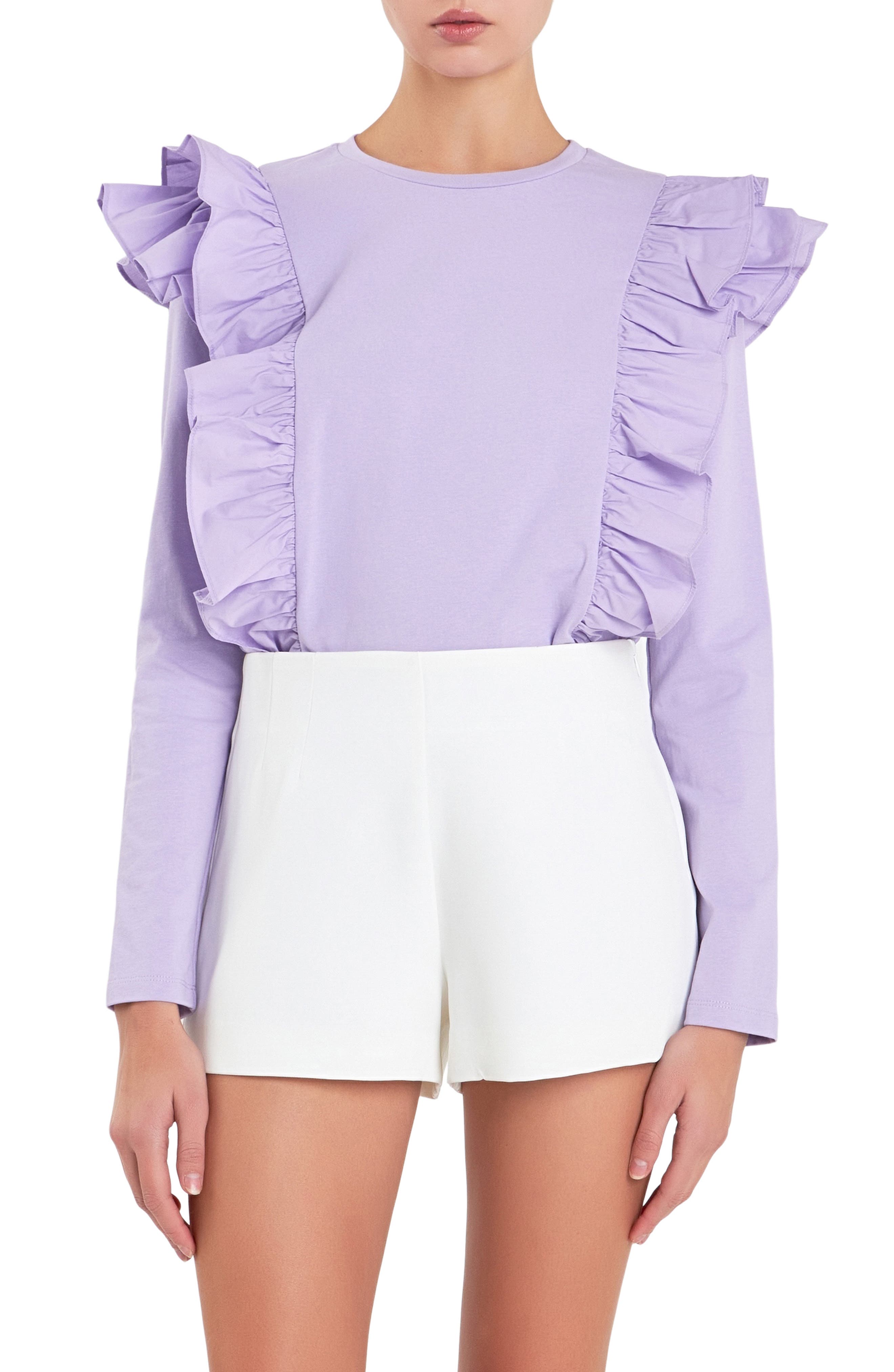English Factory Poplin Ruffle Trim Shirt