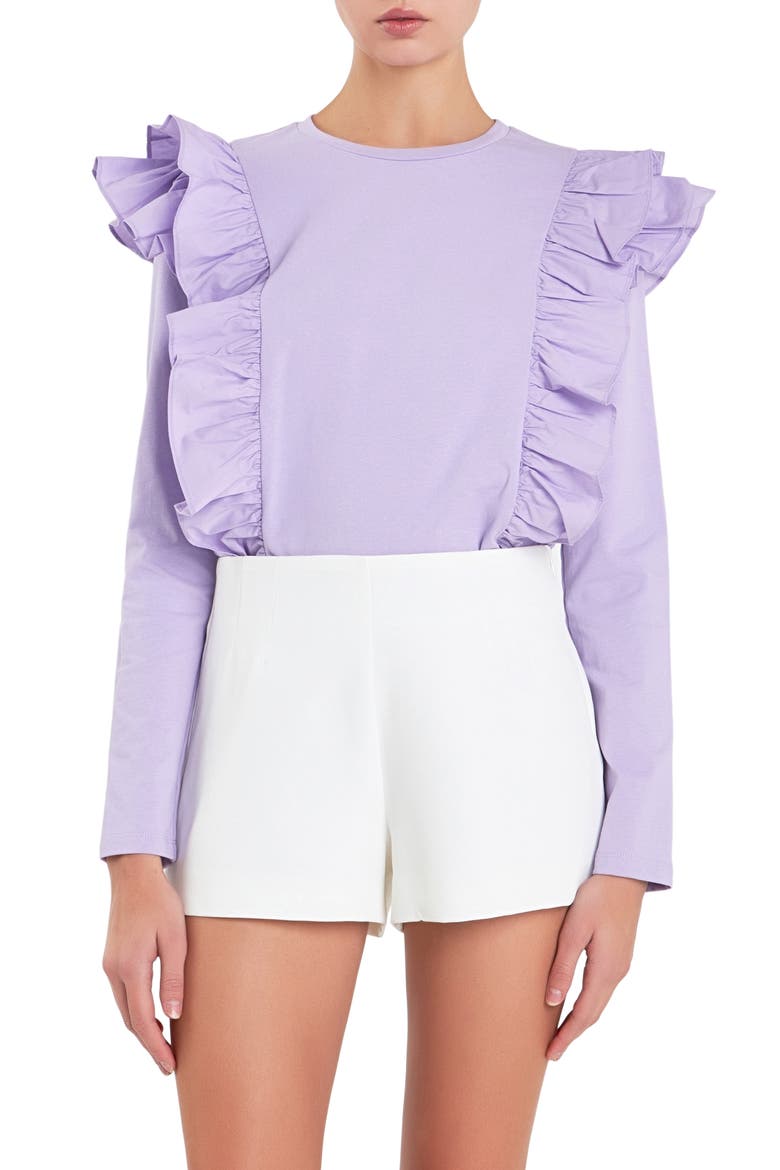 Poplin Ruffle Trim Shirt, Main, color, LILAC