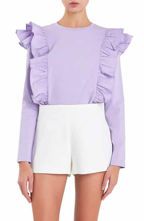English Factory Poplin Ruffle Trim Shirt