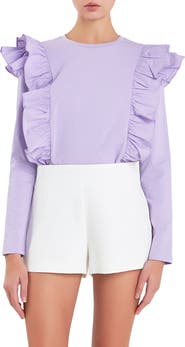English Factory Poplin Ruffle Trim Shirt