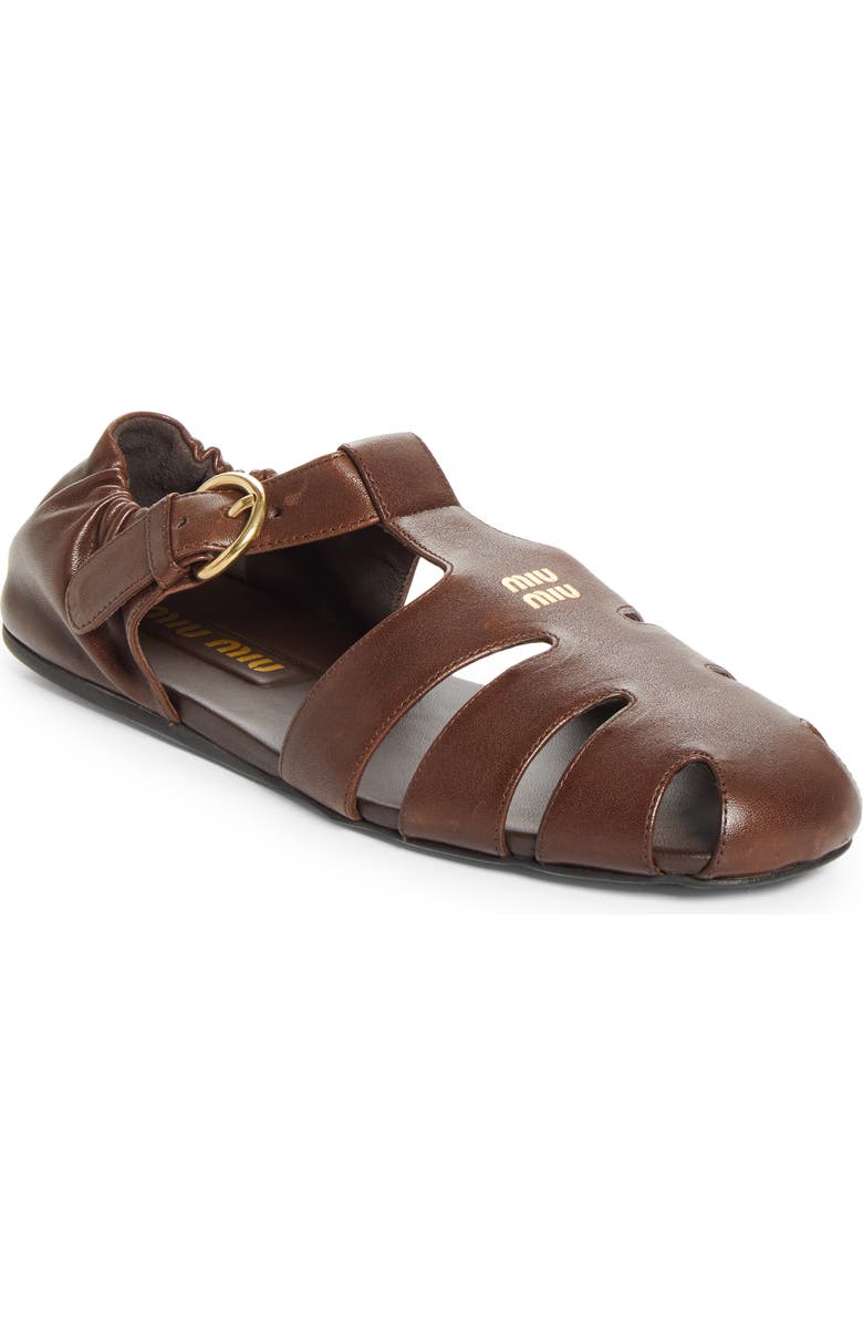 Miu Miu Ruches Fisherman Sandal, Main, color,