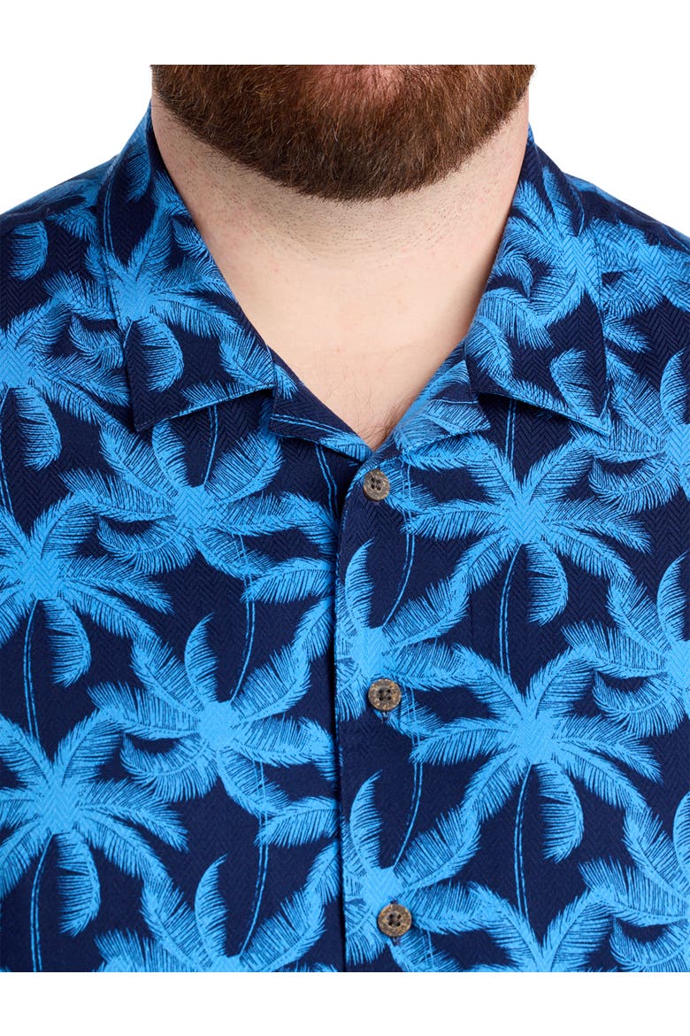 Big & Tall Palm Tree Print Sport Shirt V2, Alternate, color, NAVY