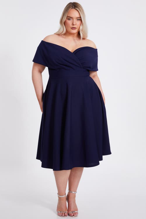 Quiz Plus Size Scuba Crepe Bardot Wrap Midi Skater Dress