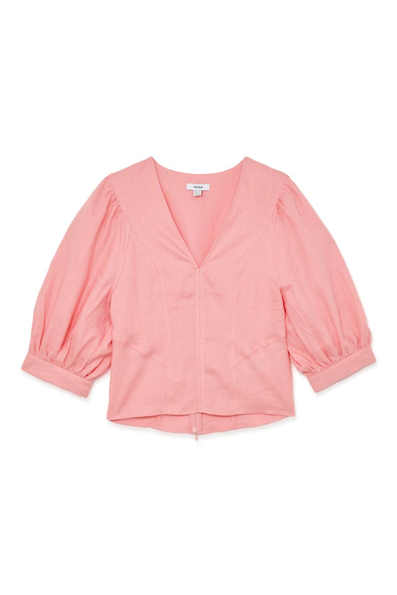 Evie Puff Sleeve Linen Top, Alternate, color, CORAL PINK