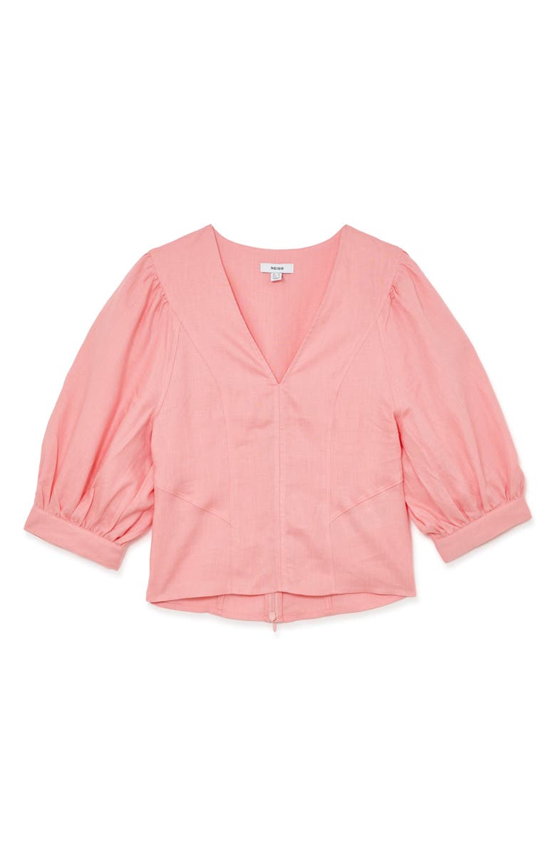 Reiss Evie Puff Sleeve Linen Top, Alternate, color, Coral Pink
