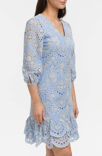 Embroidered Eyelet V-Neck Minidress