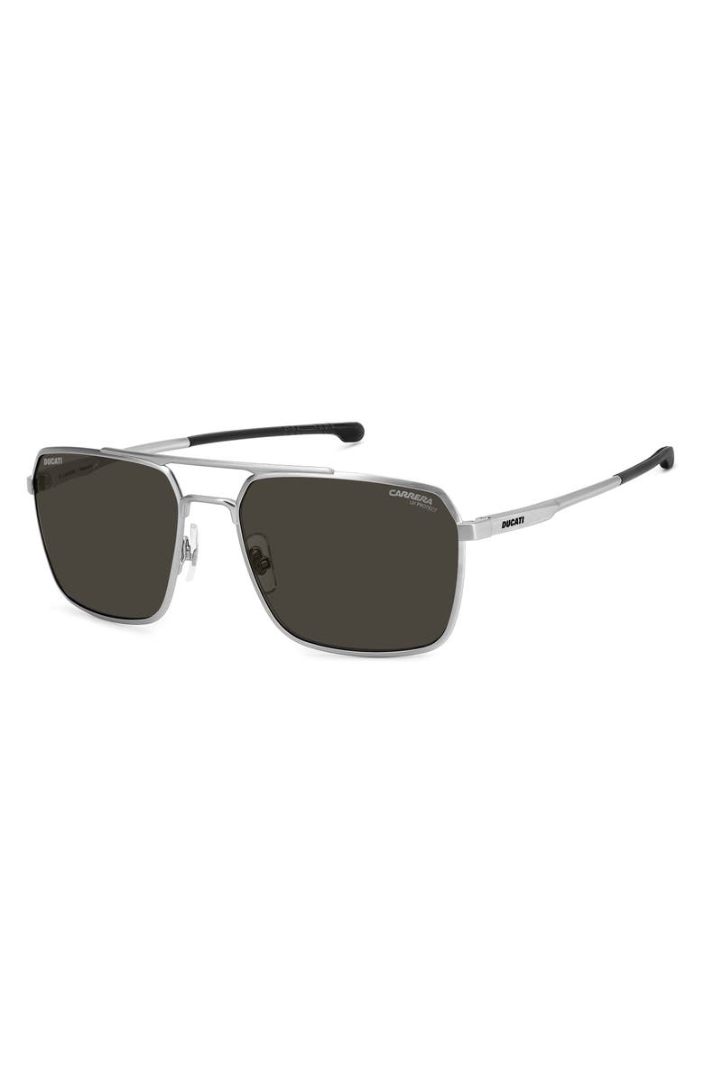 Carrera Eyewear x Ducati Carduc 59mm Aviator Sunglasses, Alternate, color, Brushed Palladium/ Grey