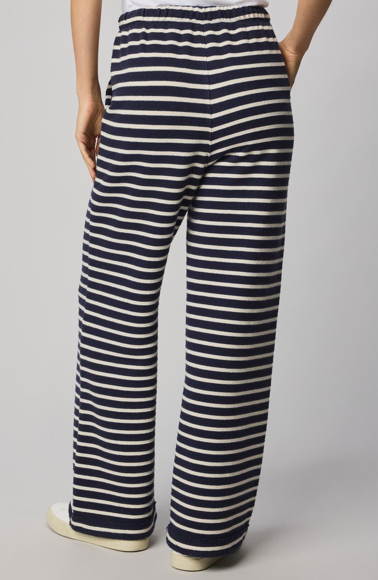 Splendid Livie Stripe Tie Waist Wide Leg Terry Pants, Alternate, color, Navy Blue/ Moonstone