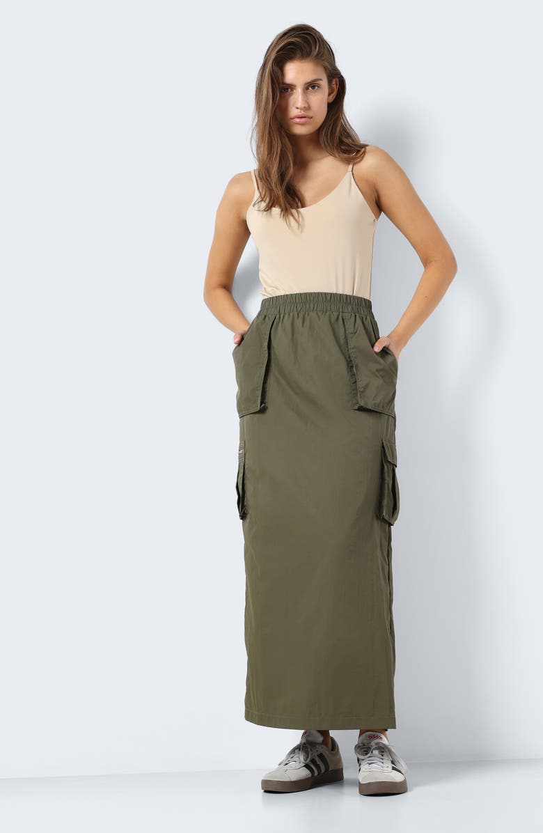 Noisy may Kenya Cargo Maxi Skirt, Alternate, color, Kalamata